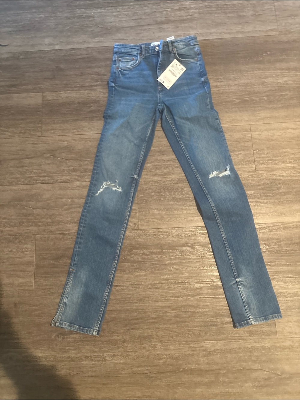 Zara Light Blue Skinny Jeans with Knee Distressing